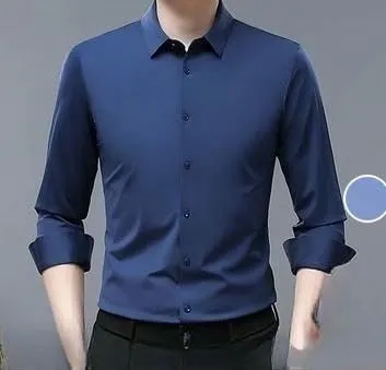 Men's Lapel Long Sleeve Shirt Non-Iron Business Casual Top Youth Middle-Aged