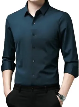 Men's Lapel Long Sleeve Shirt Non-Iron Business Casual Top Youth Middle-Aged