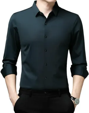 Men's Lapel Long Sleeve Shirt Non-Iron Business Casual Top Youth Middle-Aged