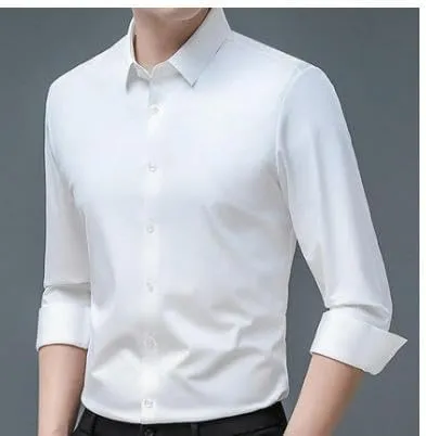 Men's Lapel Long Sleeve Shirt Non-Iron Business Casual Top Youth Middle-Aged