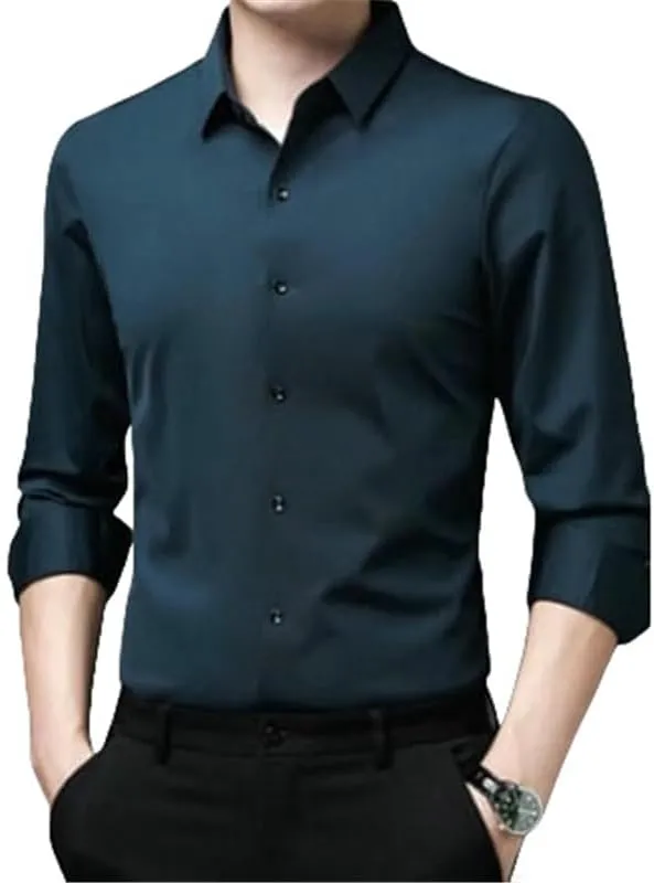 Men's Lapel Long Sleeve Shirt Non-Iron Business Casual Top Youth Middle-Aged