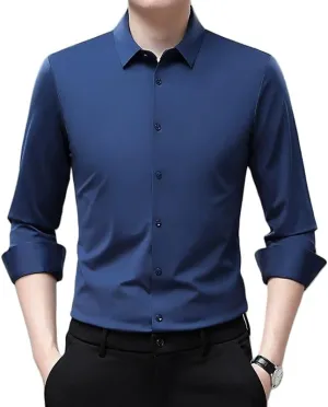Men's Lapel Long Sleeve Shirt Non-Iron Business Casual Top Youth Middle-Aged