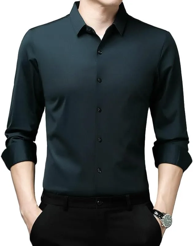 Men's Lapel Long Sleeve Shirt Non-Iron Business Casual Top Youth Middle-Aged