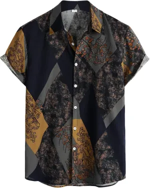 Mens Linen Shirts Short Sleeve Button Down Shirt Casual Summer Beach Wedding Tops Lightweight Cotton T-Shirt Top