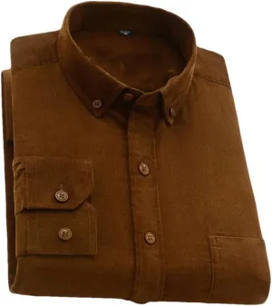 Men's Long Sleeve Corduroy Casual Shirts Man Standard-Fit Button-Down Work Casual Shirts