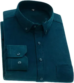 Men's Long Sleeve Corduroy Casual Shirts Man Standard-Fit Button-Down Work Casual Shirts
