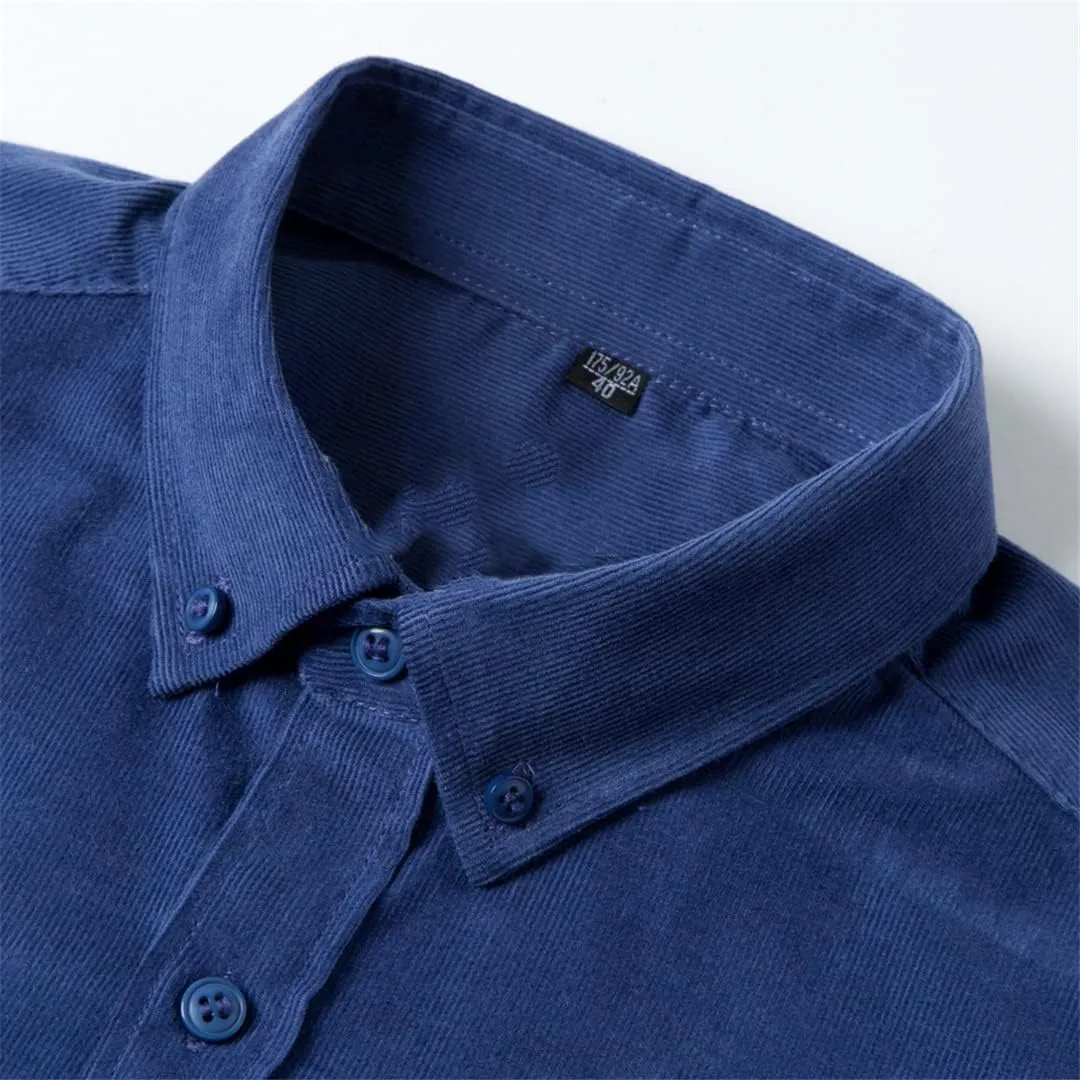 Men's Long Sleeve Corduroy Casual Shirts Man Standard-Fit Button-Down Work Casual Shirts