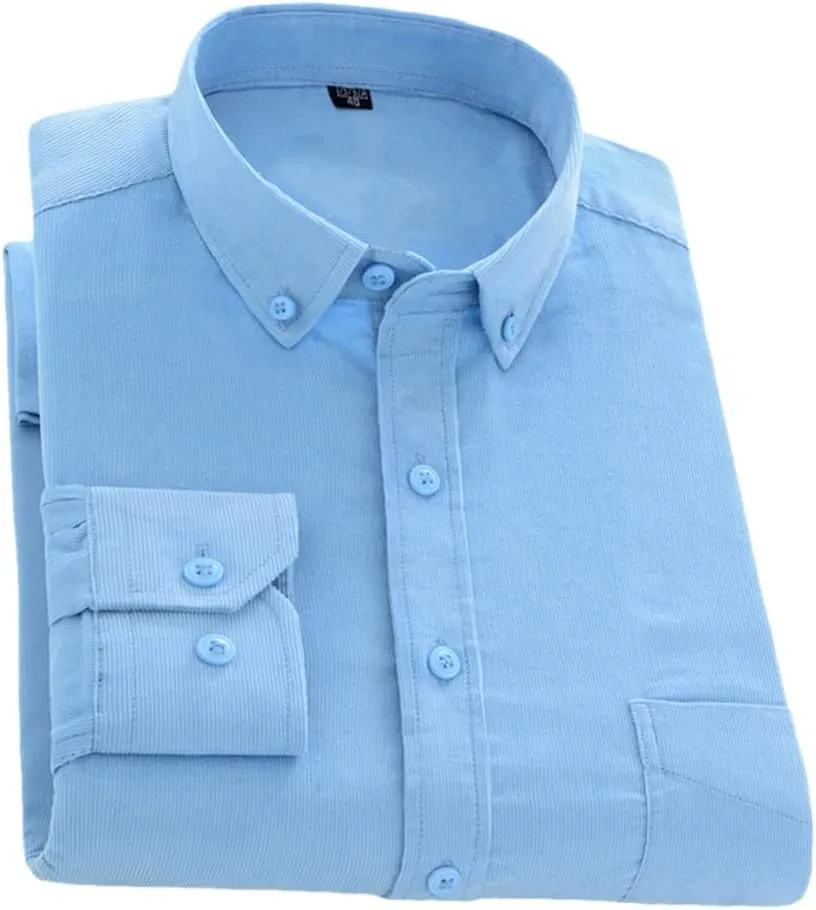 Men's Long Sleeve Corduroy Casual Shirts Man Standard-Fit Button-Down Work Casual Shirts