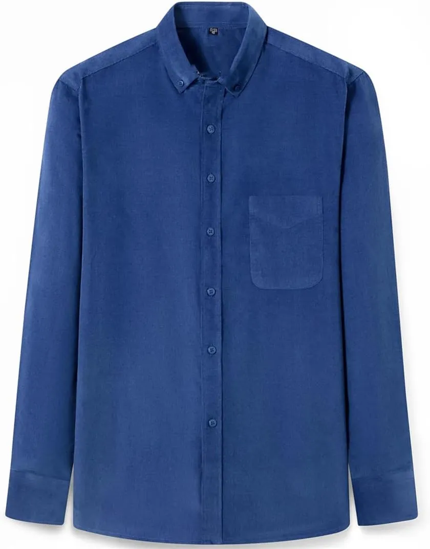 Men's Long Sleeve Corduroy Casual Shirts Man Standard-Fit Button-Down Work Casual Shirts