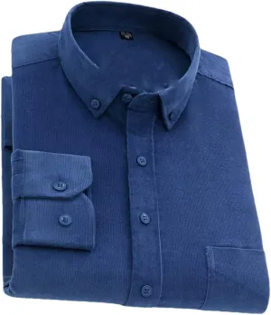 Men's Long Sleeve Corduroy Casual Shirts Man Standard-Fit Button-Down Work Casual Shirts