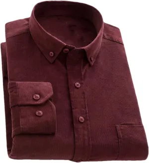 Men's Long Sleeve Corduroy Casual Shirts Man Standard-Fit Button-Down Work Casual Shirts