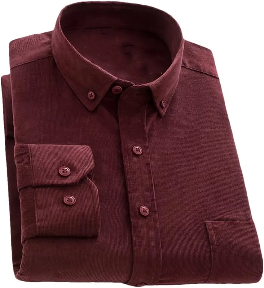 Men's Long Sleeve Corduroy Casual Shirts Man Standard-Fit Button-Down Work Casual Shirts
