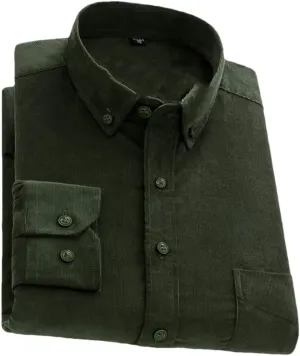 Men's Long Sleeve Corduroy Casual Shirts Man Standard-Fit Button-Down Work Casual Shirts