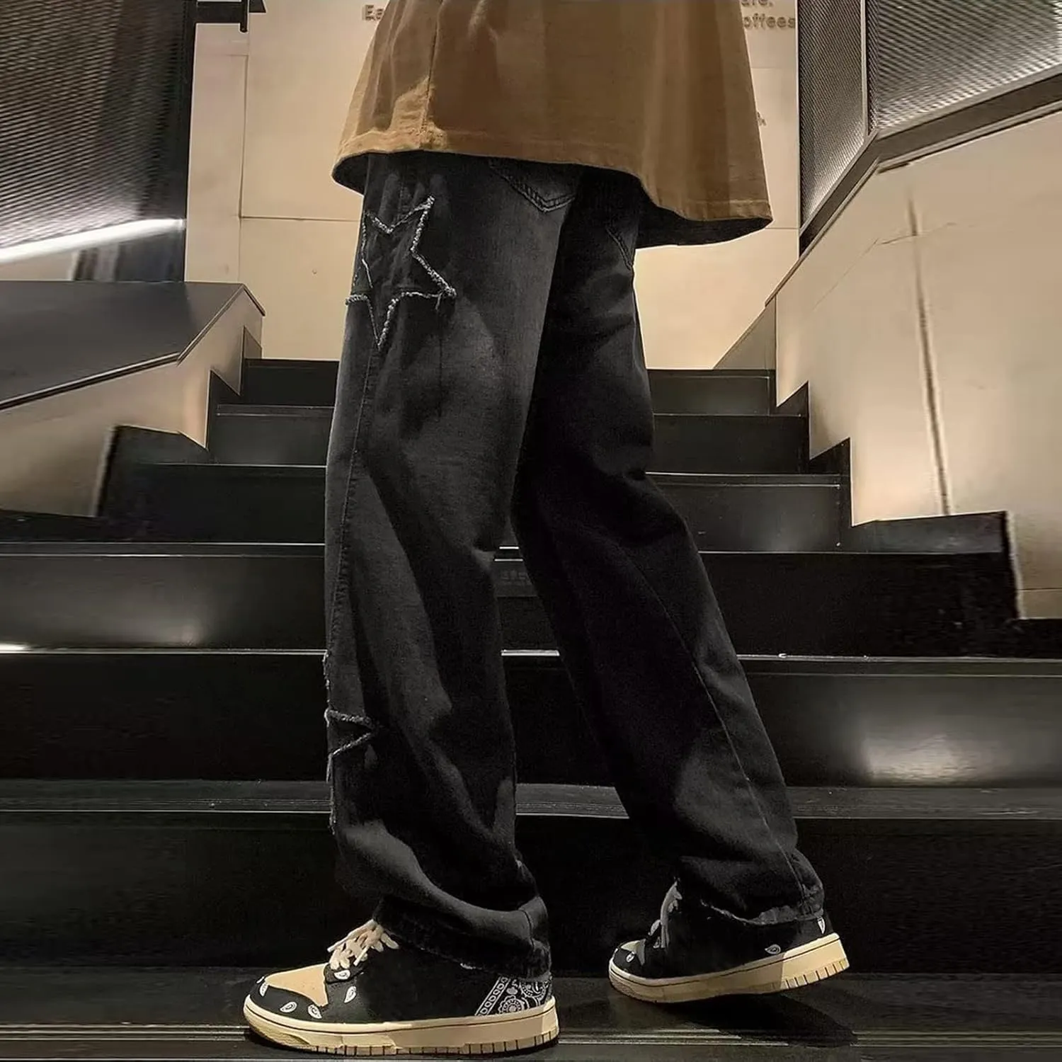 Mens Loose Fit Jeans Y2k Hip Hop Straight Leg Jean Baggy Streetwear Wide Leg Denim Pants Casual Low Rise Trousers