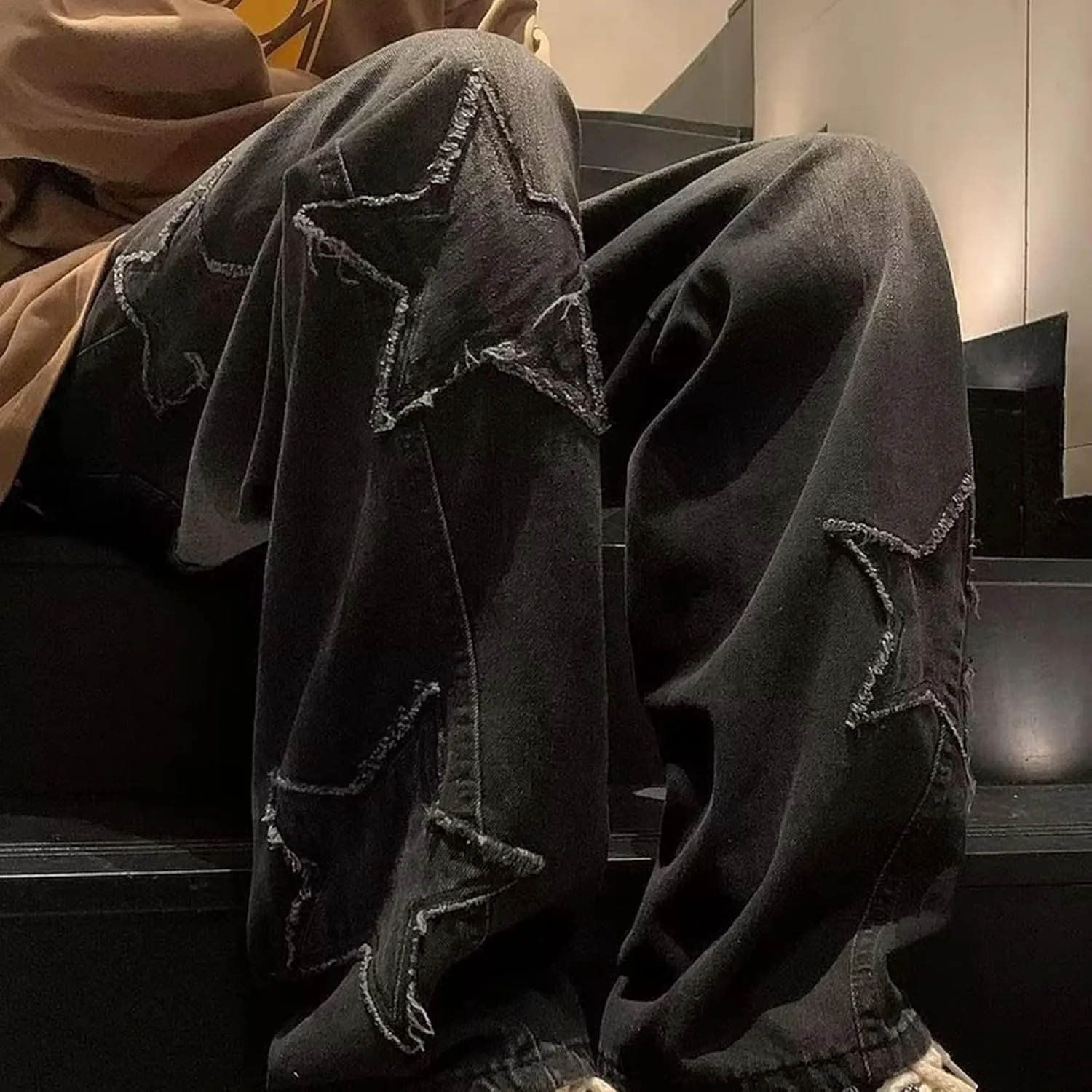 Mens Loose Fit Jeans Y2k Hip Hop Straight Leg Jean Baggy Streetwear Wide Leg Denim Pants Casual Low Rise Trousers
