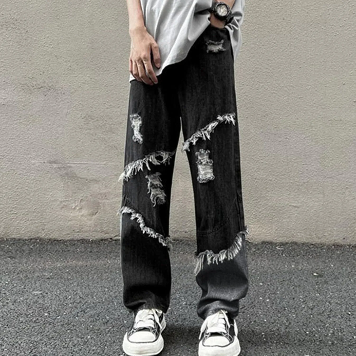 Mens Loose Fit Jeans Y2k Hip Hop Straight Leg Jean Baggy Streetwear Wide Leg Denim Pants Casual Low Rise Trousers