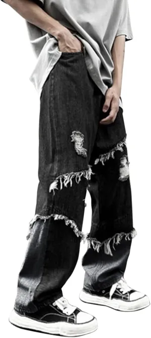 Mens Loose Fit Jeans Y2k Hip Hop Straight Leg Jean Baggy Streetwear Wide Leg Denim Pants Casual Low Rise Trousers