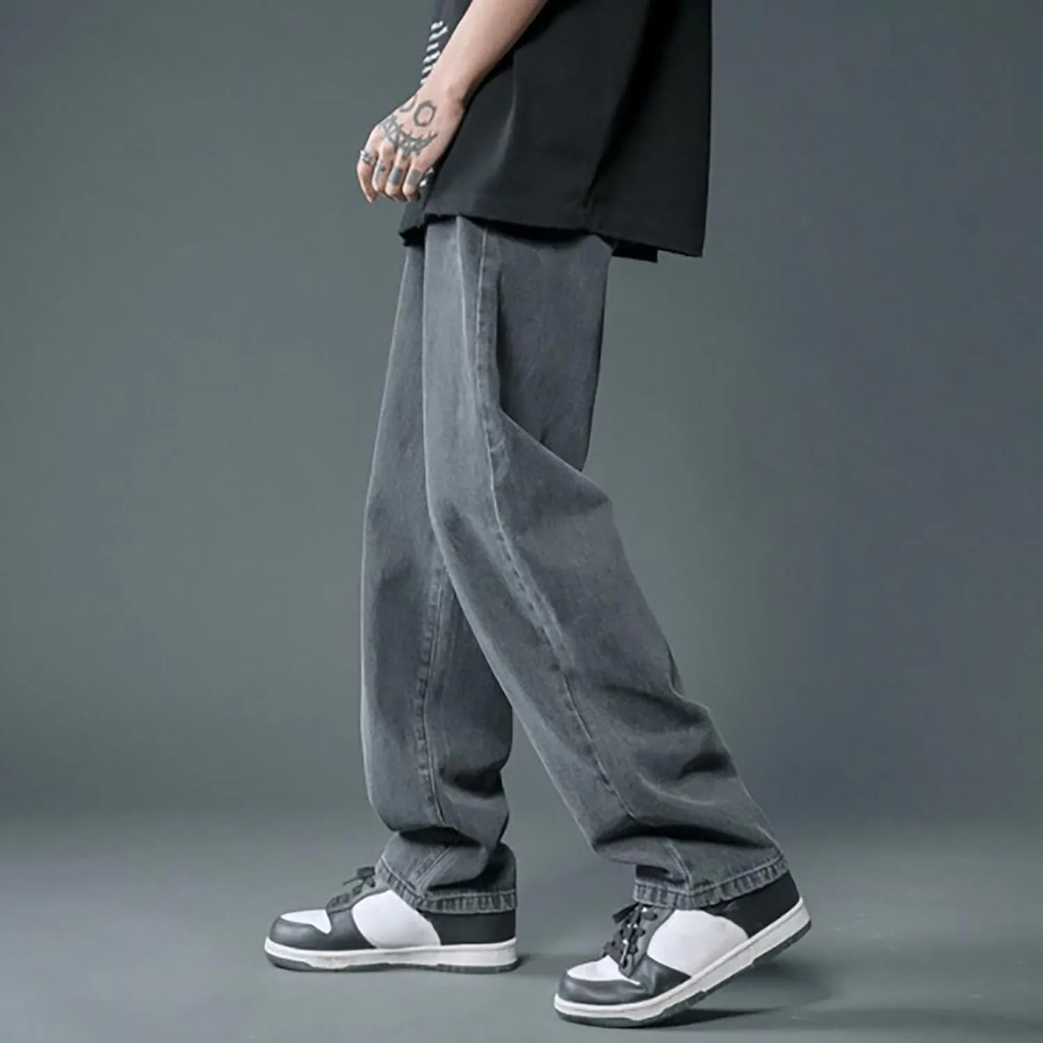Mens Loose Fit Jeans Y2k Hip Hop Straight Leg Jean Baggy Streetwear Wide Leg Denim Pants Casual Low Rise Trousers