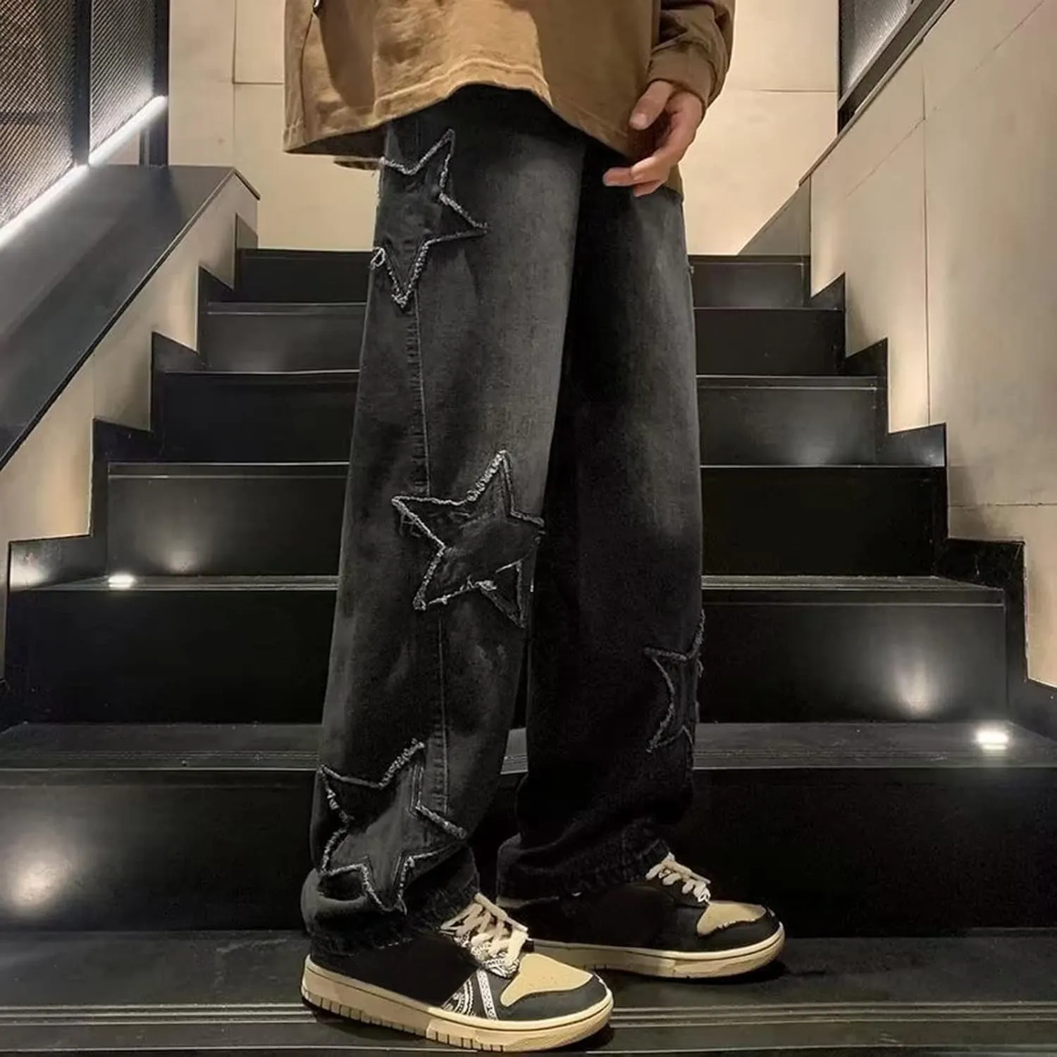 Mens Loose Fit Jeans Y2k Hip Hop Straight Leg Jean Baggy Streetwear Wide Leg Denim Pants Casual Low Rise Trousers