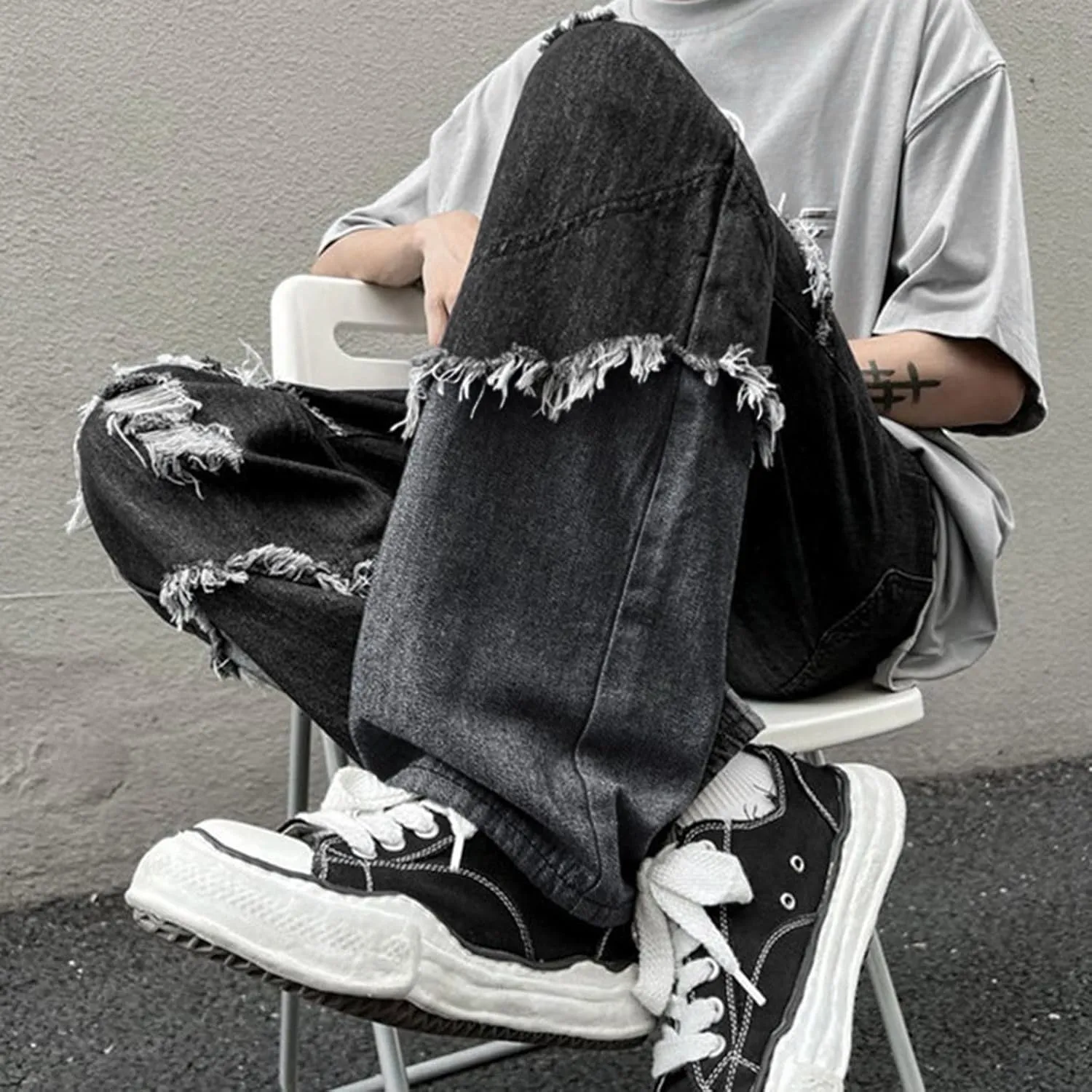 Mens Loose Fit Jeans Y2k Hip Hop Straight Leg Jean Baggy Streetwear Wide Leg Denim Pants Casual Low Rise Trousers