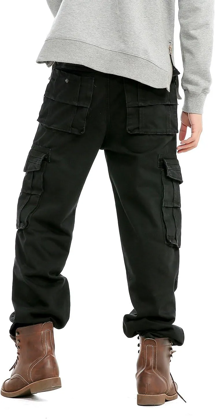 Men`s Loose Fit Motorcycle Multi-Pockets Workwear Denim Cargo Jeans Plus Size