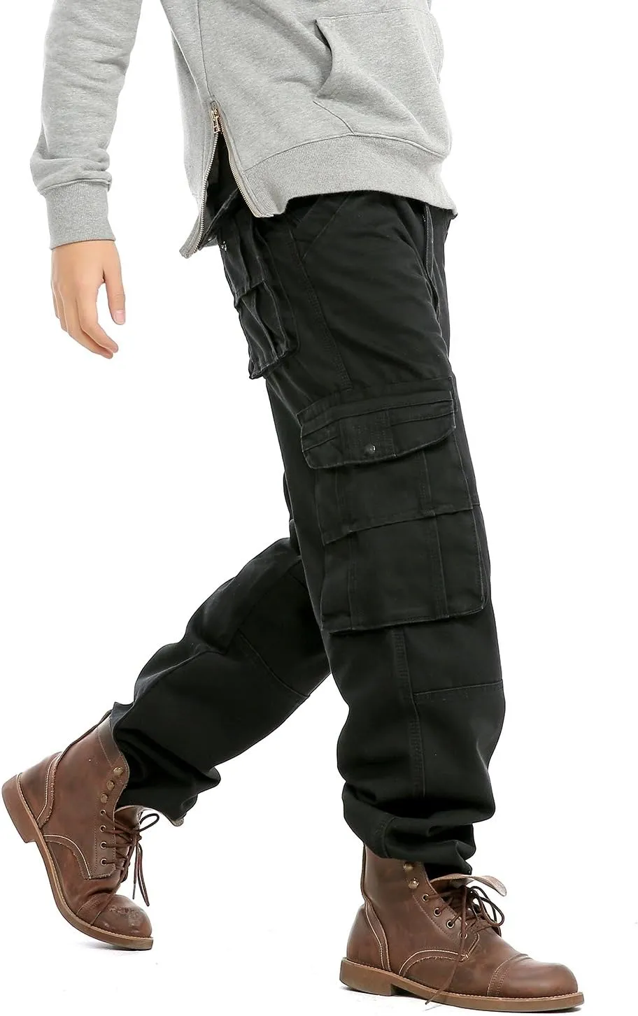 Men`s Loose Fit Motorcycle Multi-Pockets Workwear Denim Cargo Jeans Plus Size