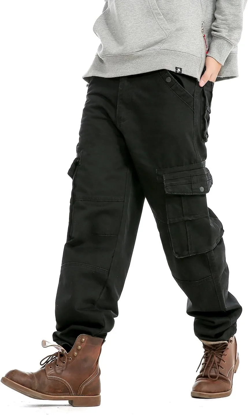 Men`s Loose Fit Motorcycle Multi-Pockets Workwear Denim Cargo Jeans Plus Size