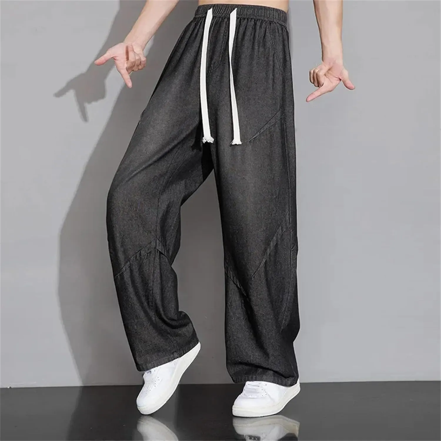 Men's Loose Wide Leg Jeans Straight Baggy Hip Hop Skateboard Denim Pants with Pockets