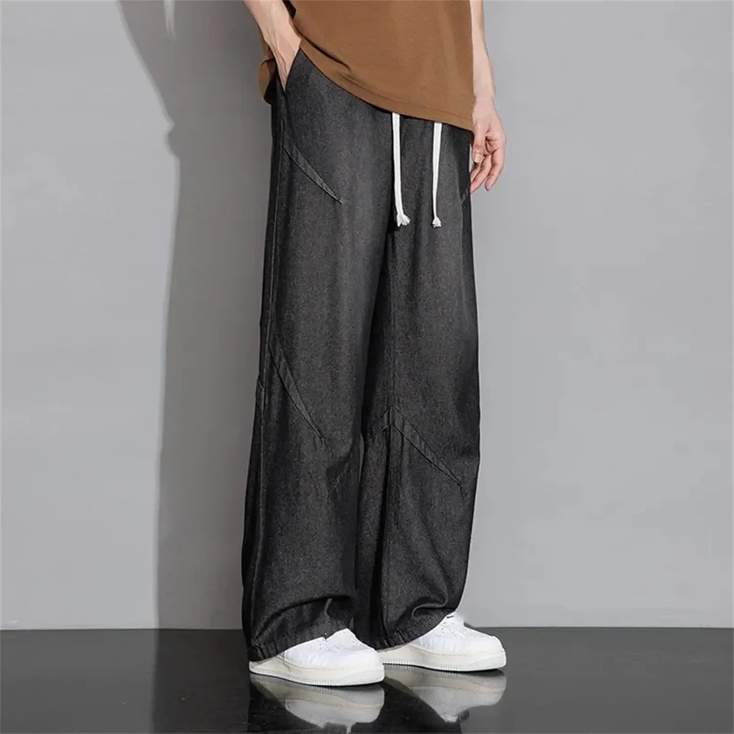 Men's Loose Wide Leg Jeans Straight Baggy Hip Hop Skateboard Denim Pants with Pockets