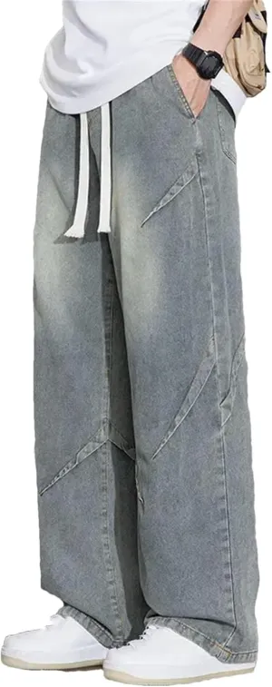 Men's Loose Wide Leg Jeans Straight Baggy Hip Hop Skateboard Denim Pants with Pockets