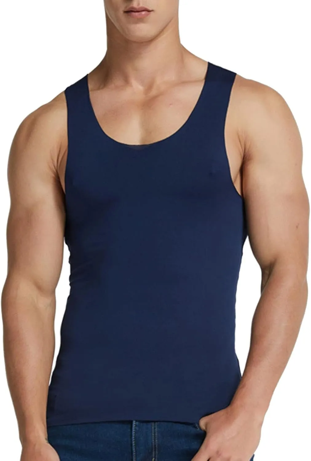 Men's Muscle Cut Shirts Summer Ice Silk Sleeveless Tank Tops Gym Bodybuilding Sport Fitness Vests Quick Drying Tee Top