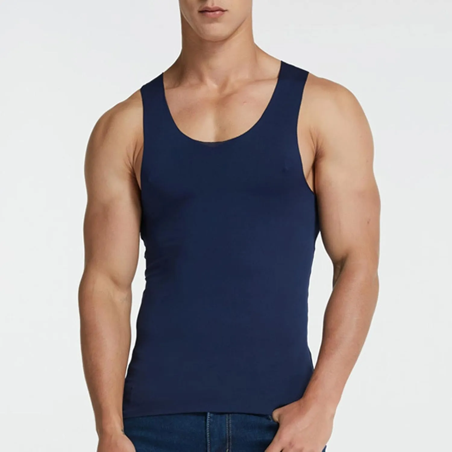 Men's Muscle Cut Shirts Summer Ice Silk Sleeveless Tank Tops Gym Bodybuilding Sport Fitness Vests Quick Drying Tee Top