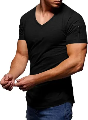 Men's Muscle T-Shirts 2025 Fashion Gym Bodybuilding Short Sleeve Workout Shirts Big and Tall V Neck Solid Tee Tops
