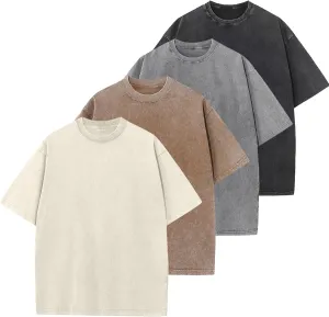 Men's Oversized Cotton T-Shirts Loose Fit Vintage Washed Tee Unisex Short Sleeve Casual Shirts Tops
