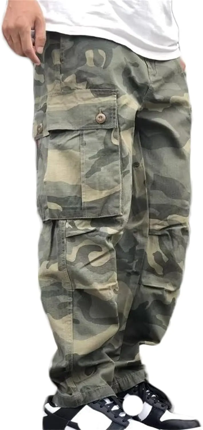 Men's Relaxed-Fit Cargo Pants Multi Pocket Military Camo Combat Work Pants Tactical Wild Army Combat Pants