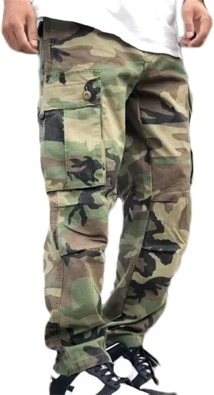 Men's Relaxed-Fit Cargo Pants Multi Pocket Military Camo Combat Work Pants Tactical Wild Army Combat Pants