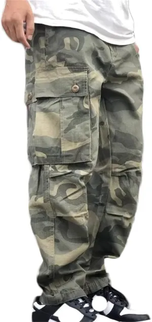 Men's Relaxed-Fit Cargo Pants Multi Pocket Military Camo Combat Work Pants Tactical Wild Army Combat Pants