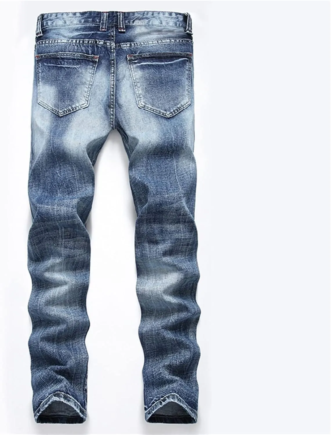 Men's Ripped Washed Slim Fit Jeans Straight Leg Hip Hop Denim Pants Vintage Distressed Skinny Jean Trousers