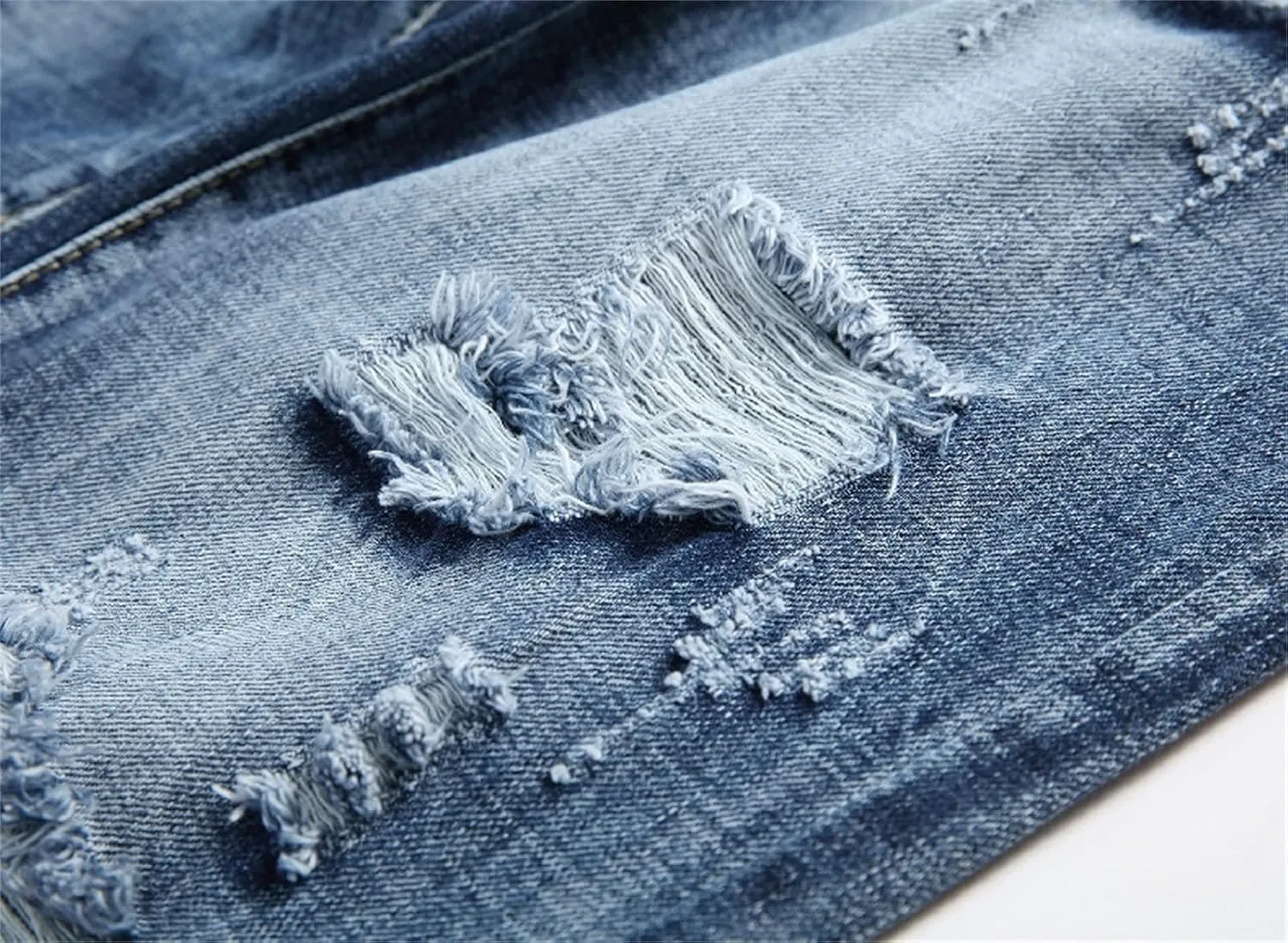 Men's Ripped Washed Slim Fit Jeans Straight Leg Hip Hop Denim Pants Vintage Distressed Skinny Jean Trousers