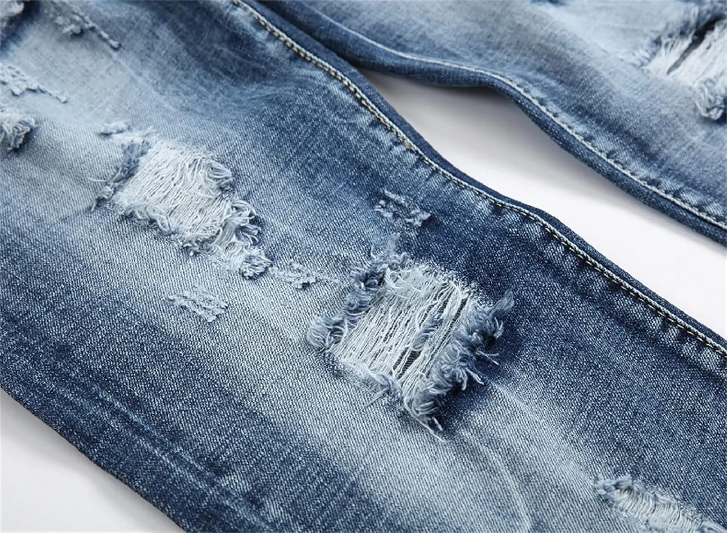 Men's Ripped Washed Slim Fit Jeans Straight Leg Hip Hop Denim Pants Vintage Distressed Skinny Jean Trousers