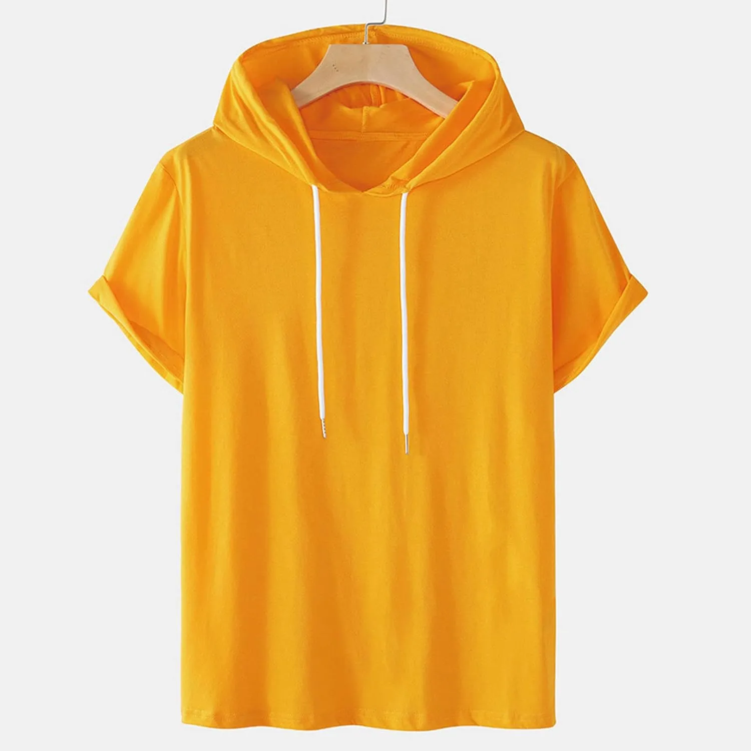 Men's Short Sleeve Hoodie Muscle Fit Sweatshirt Top Athletic Hooded T-Shirts for Men Drawstring Cool Hooded Tee