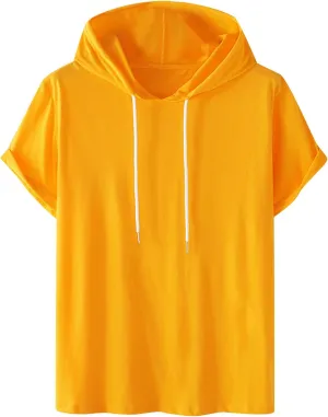 Men's Short Sleeve Hoodie Muscle Fit Sweatshirt Top Athletic Hooded T-Shirts for Men Drawstring Cool Hooded Tee
