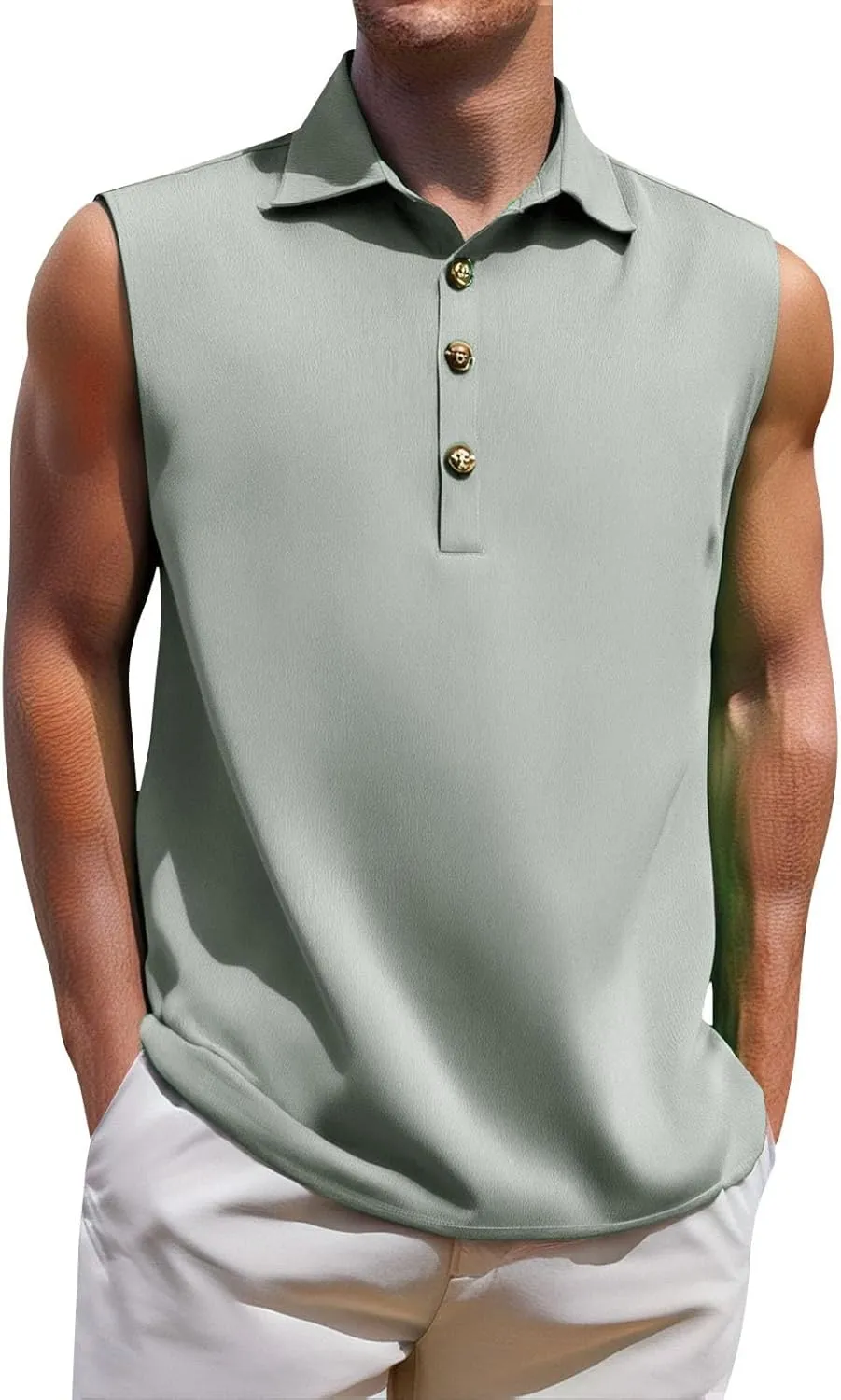 Men's Sleeveless Beach Shirts Trendy Casual Regular Fit Solid Tank Tops Summer Cotton Linen Button Down Vest T-Shirts
