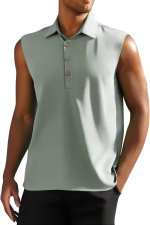 Men's Sleeveless Beach Shirts Trendy Casual Regular Fit Solid Tank Tops Summer Cotton Linen Button Down Vest T-Shirts