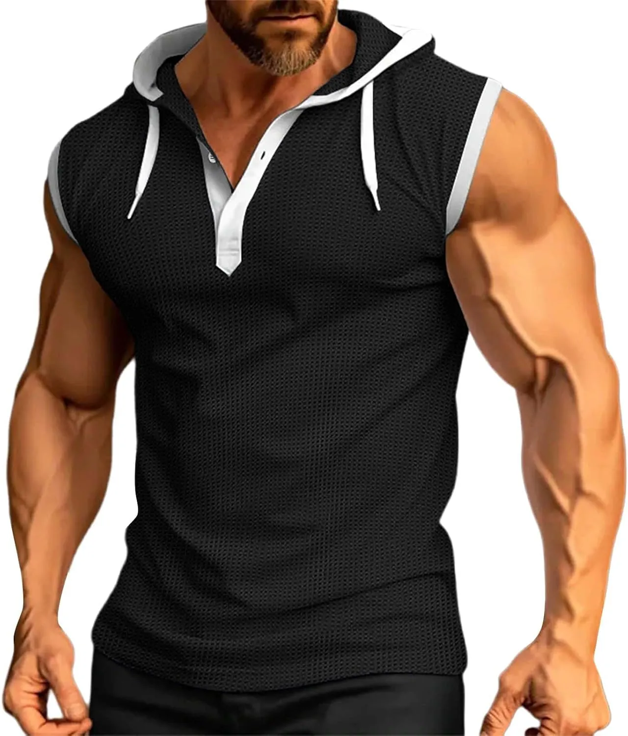Men's Sleeveless Hoodie with Mask Casual Workout Gym Compression Tank Tops Summer Sleeveless Shirts Cool Hooded Sweatshirt