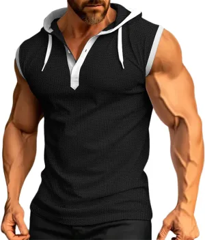 Men's Sleeveless Hoodie with Mask Casual Workout Gym Compression Tank Tops Summer Sleeveless Shirts Cool Hooded Sweatshirt