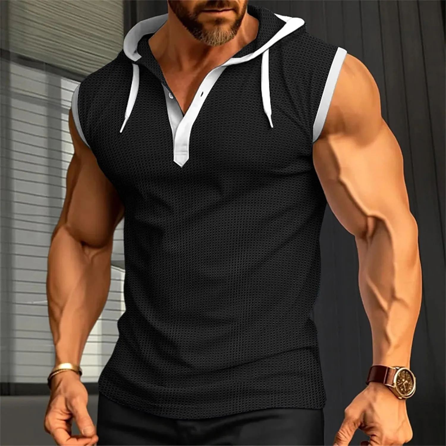 Men's Sleeveless Hoodie with Mask Casual Workout Gym Compression Tank Tops Summer Sleeveless Shirts Cool Hooded Sweatshirt