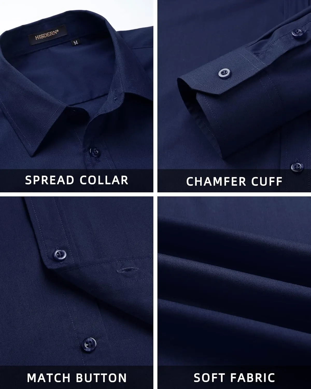 Men's Solid Long Sleeve Dress Shirt with Matching Tie and Handkerchief Set Classic Button Down Formal Business Shirts