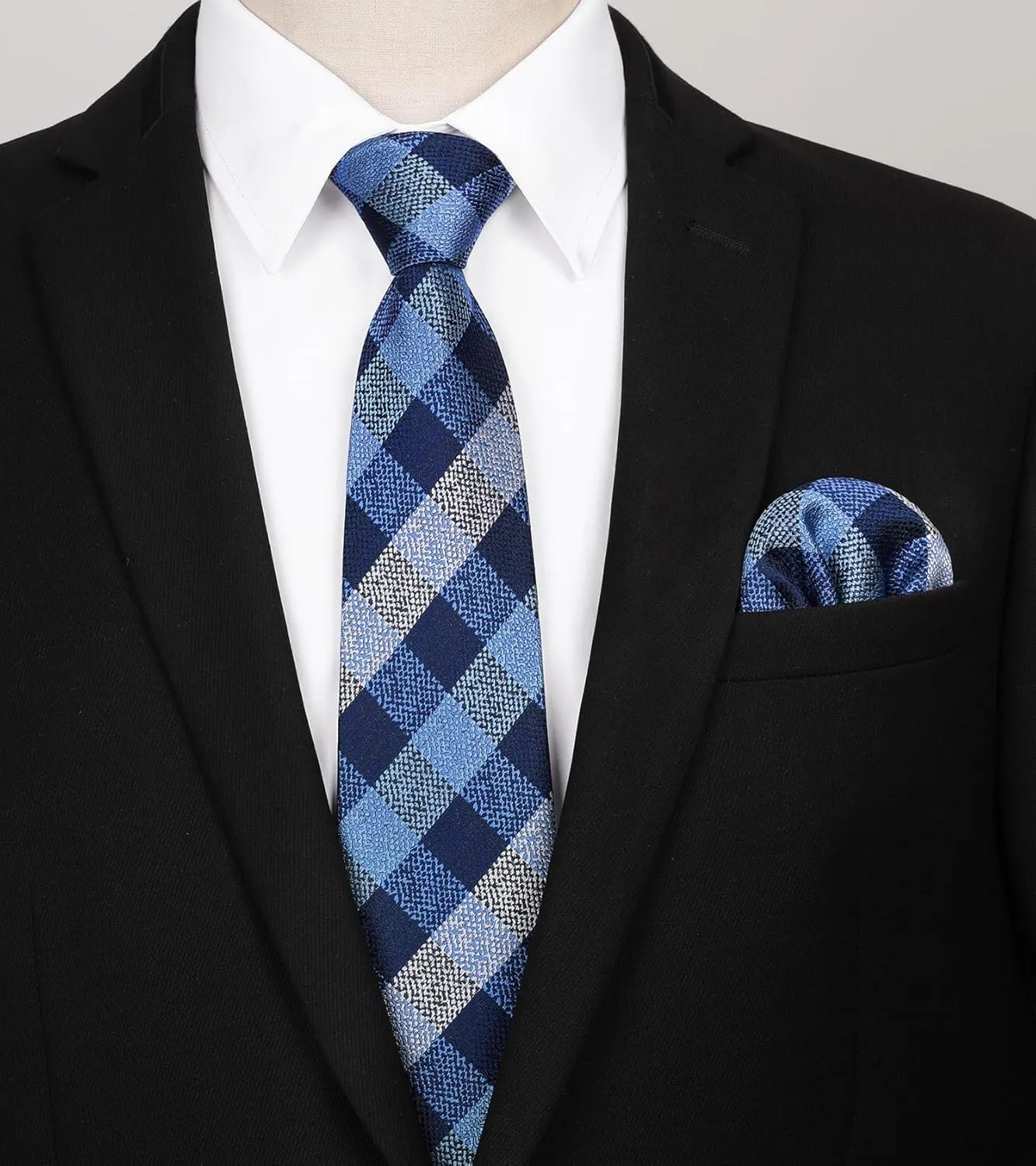 Men's Solid Long Sleeve Dress Shirt with Matching Tie and Handkerchief Set Classic Button Down Formal Business Shirts