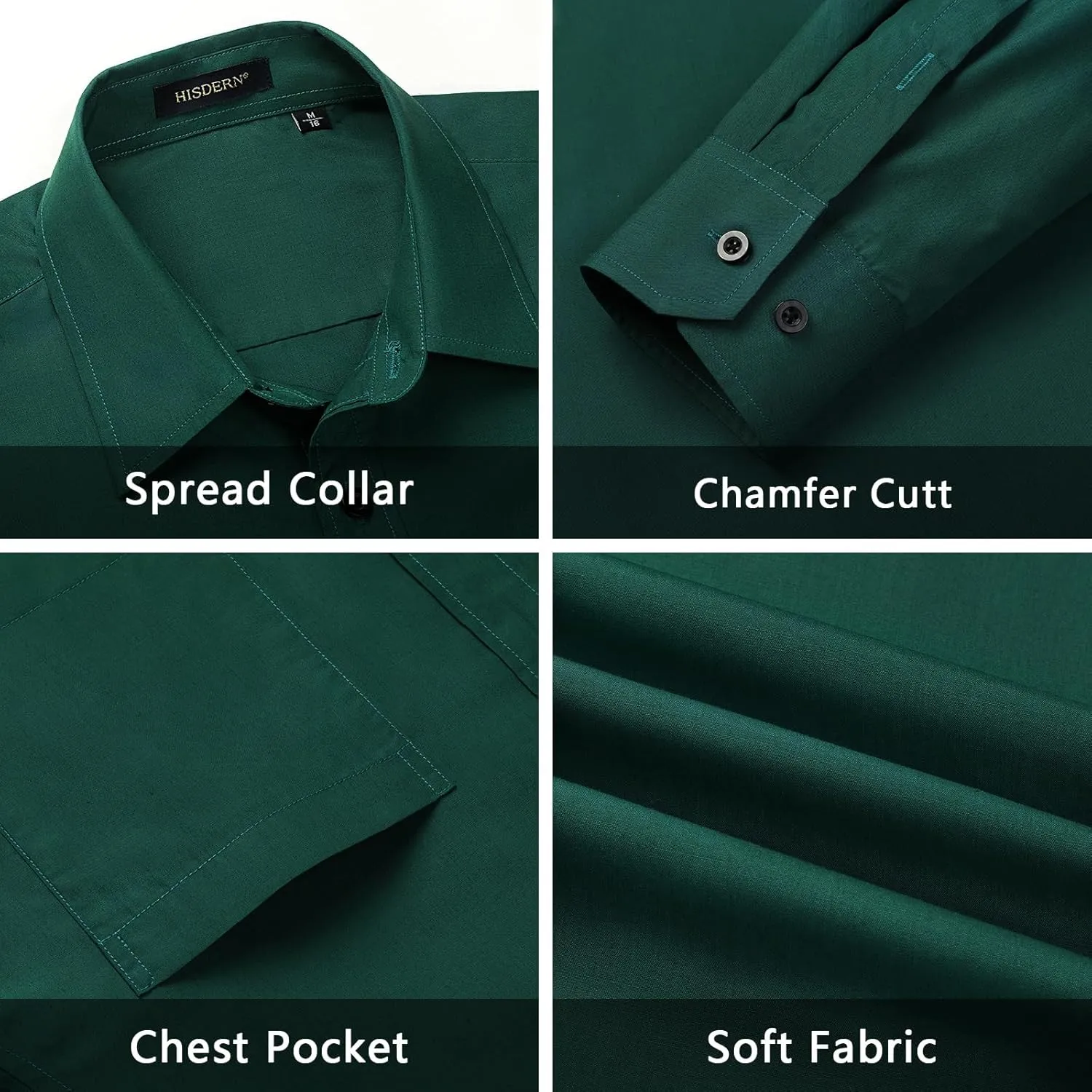 Men's Solid Long Sleeve Dress Shirt with Matching Tie and Handkerchief Set Classic Button Down Formal Business Shirts